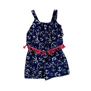 Jenna & Jesse Navy Blue Nautical Anchor Romper Girls 7/8